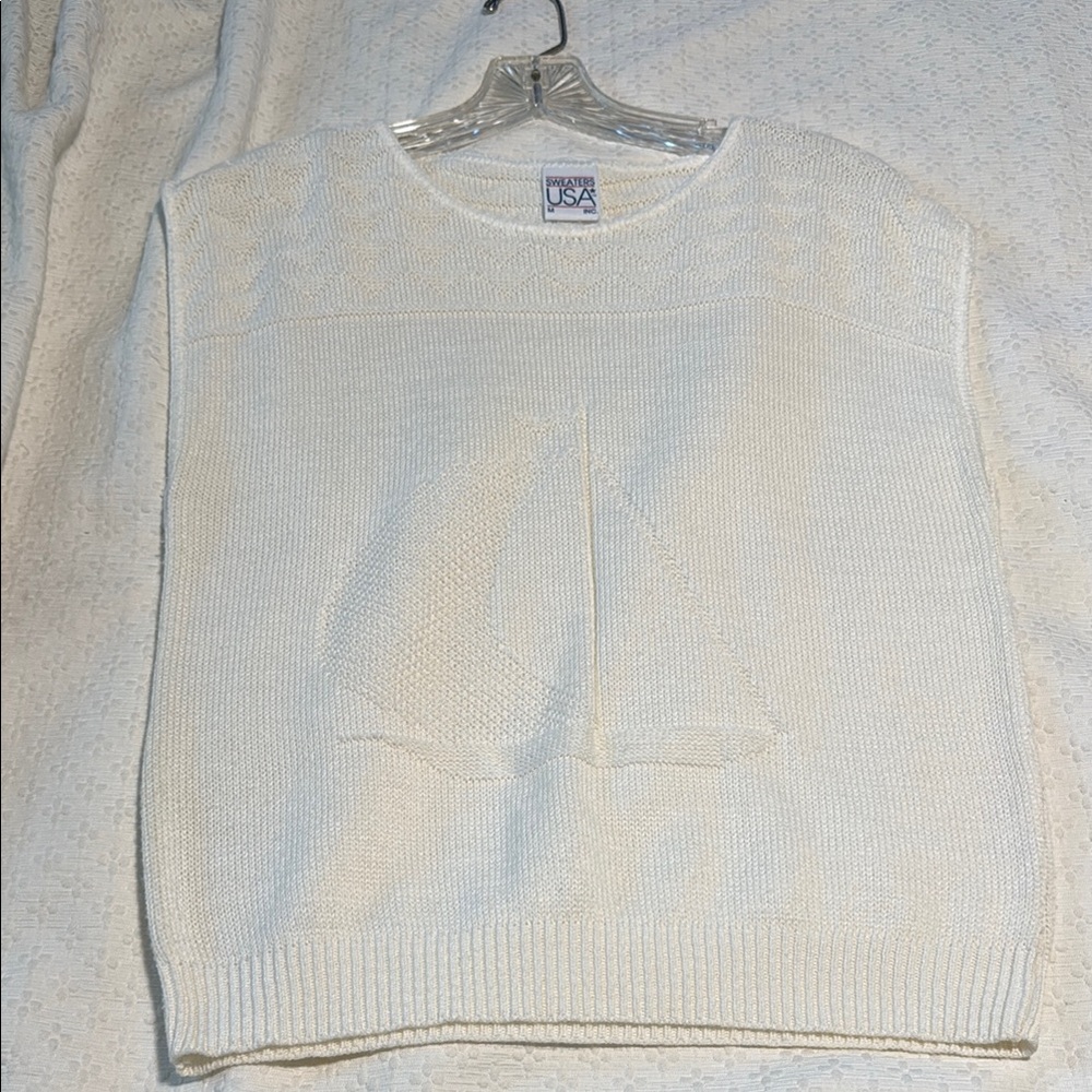 VTG coastal white sailboat sleeveless sweater medium coastal grandmother